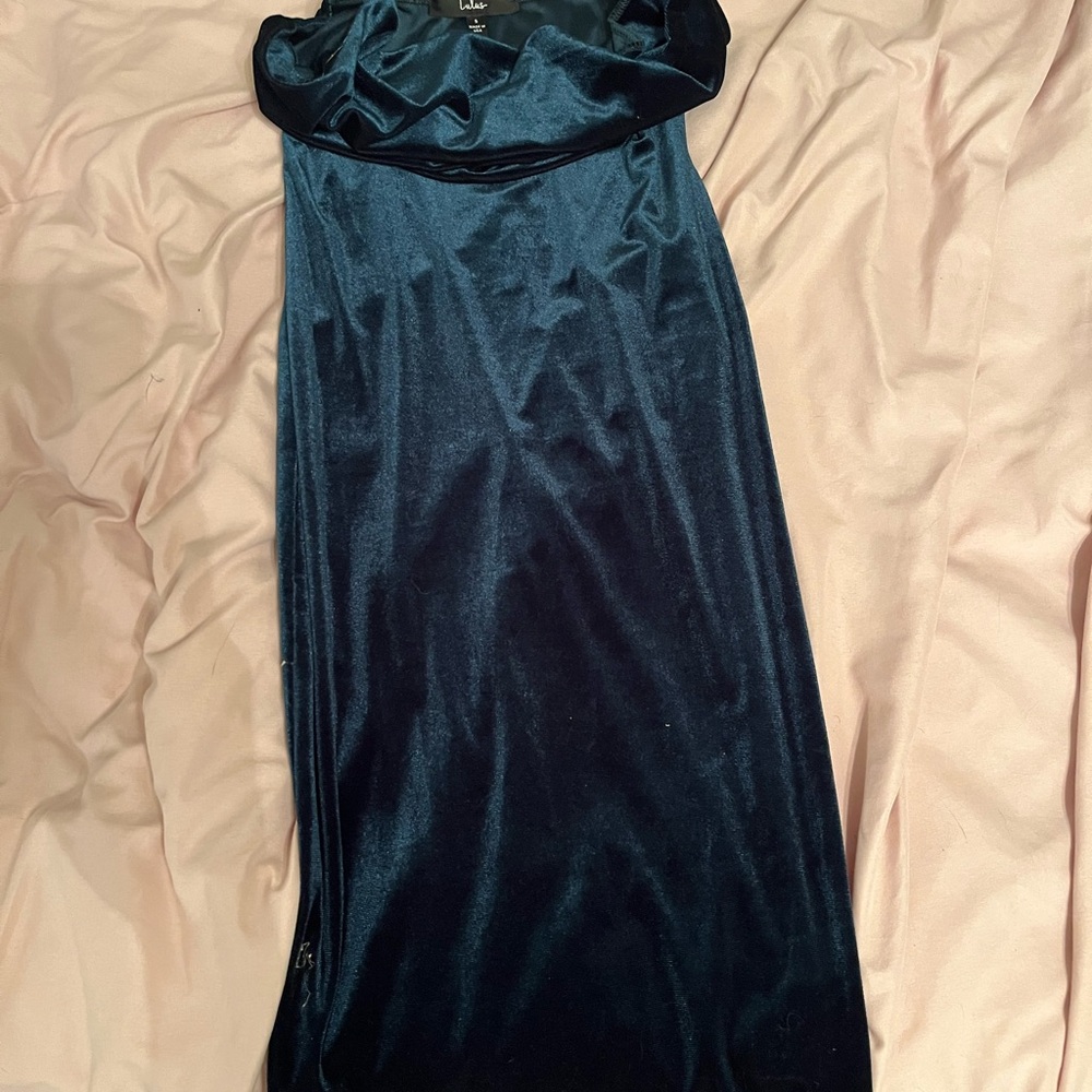 Cowl neck forest green dress